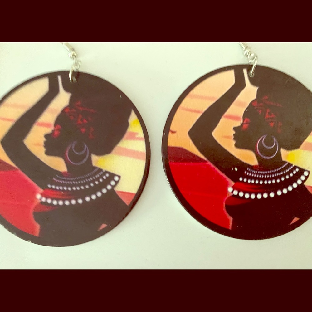 Brand new Round Wooden Afro-Centric Earrings